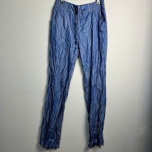 Vantarsi Crinkle Chambray Boho Denim Look Pants Tencel Blend Slouchy Hippie XL